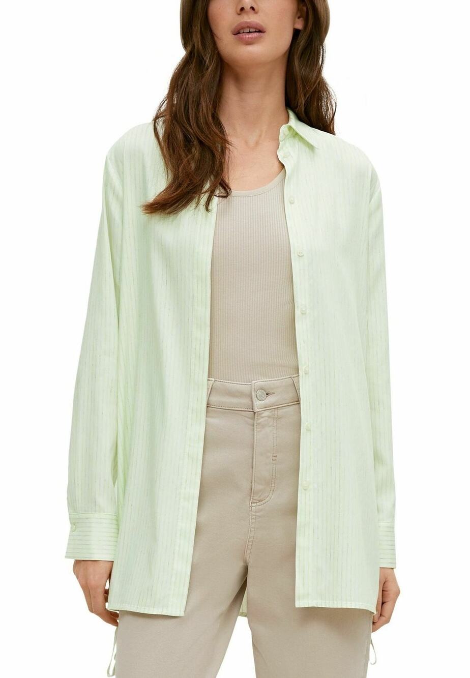 Comma, White and Green Pinstripe Button Up Tunic Shirt Top Size 10